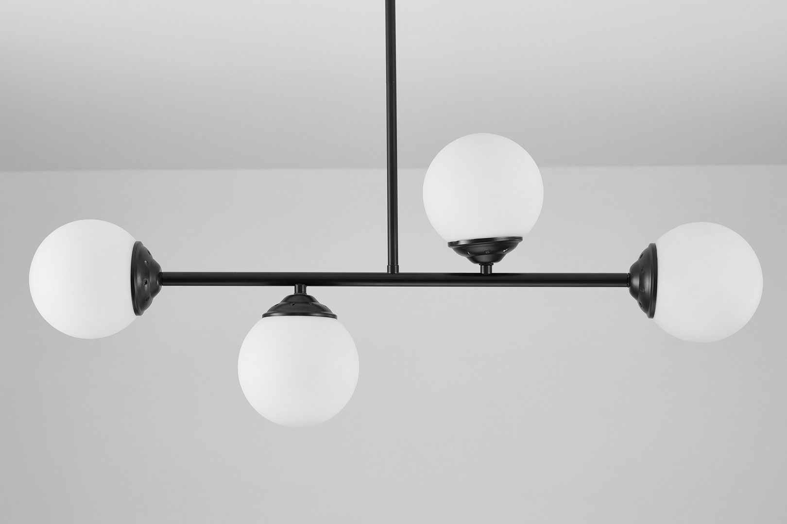 Black tube pendant lamp with white glass globe shades - FINO - Lampit image 2