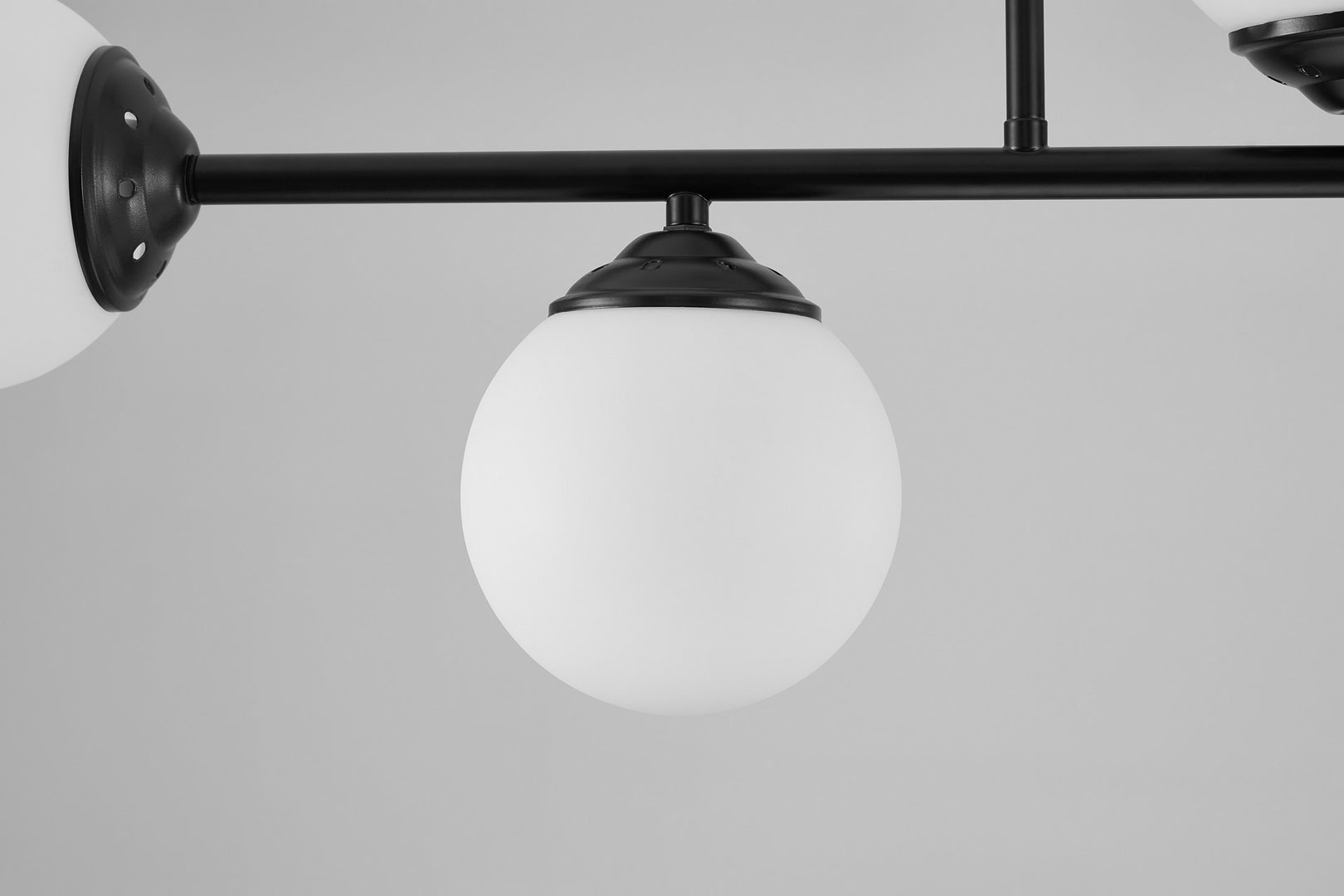 Black tube pendant lamp with white glass globe shades - FINO - Lampit image 4