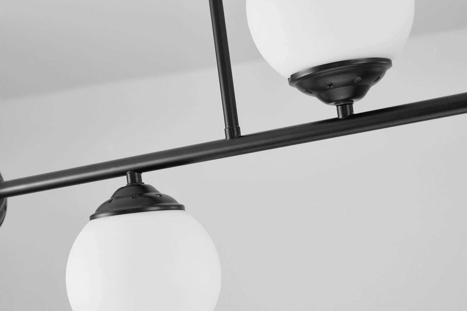 Black tube pendant lamp with white glass globe shades - FINO - Lampit image 3