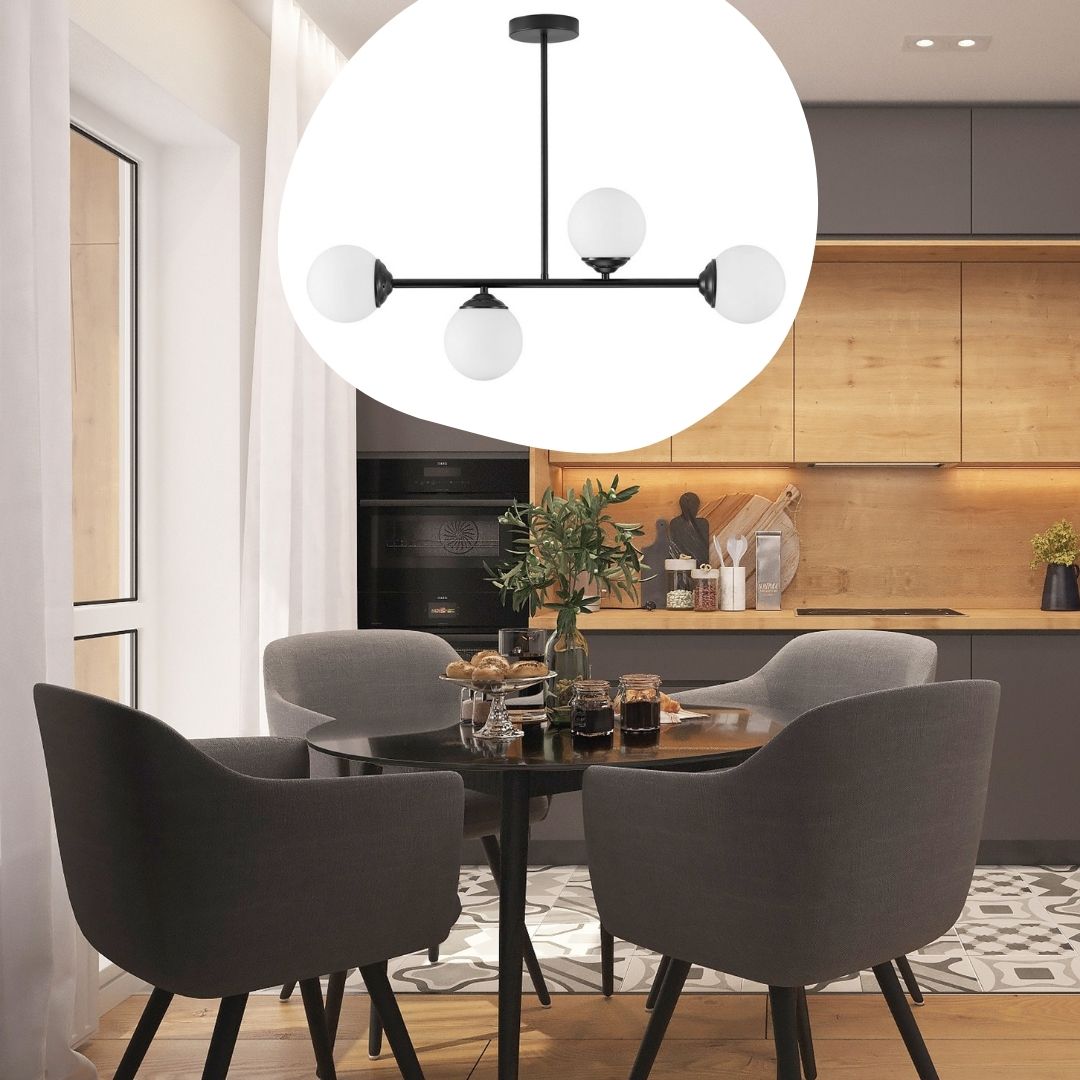 Black tube pendant lamp with white glass globe shades - FINO - Lampit image 2