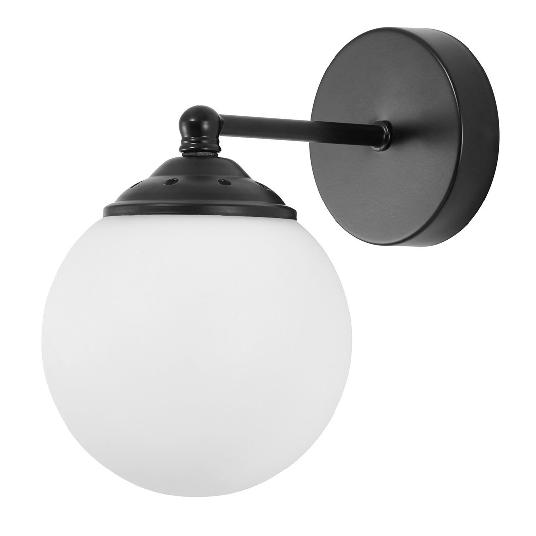 Black wall lamp, glass sphere/ball, white shade - FINO W1 - Lampit image 1