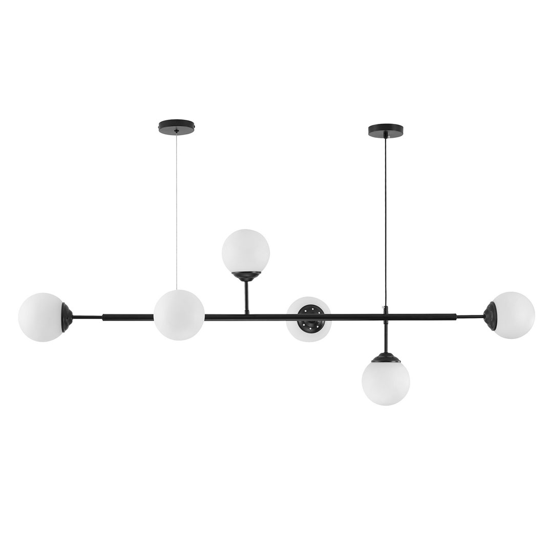 Black chandelier, spherical shades, pendant lamp, horizontal tube, two round rosettes - FINO - Lampit image 1