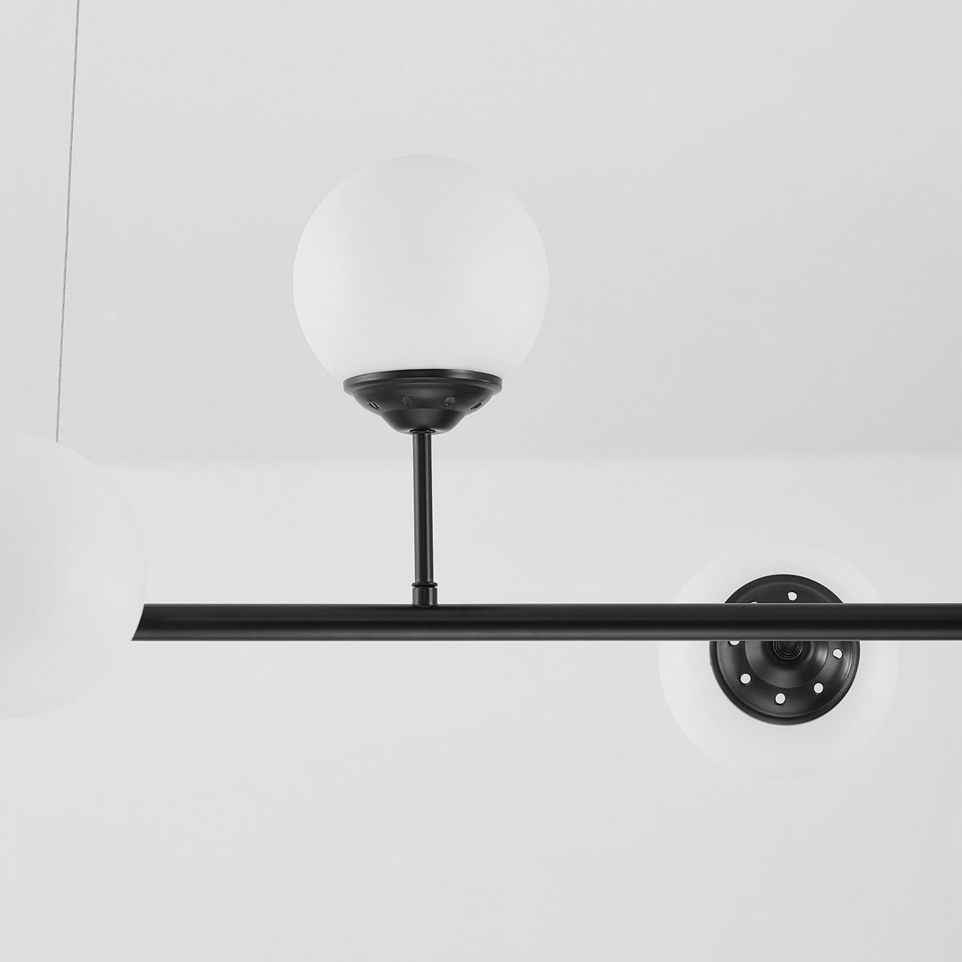 Black chandelier, spherical shades, pendant lamp, horizontal tube, two round rosettes - FINO - Lampit image 2