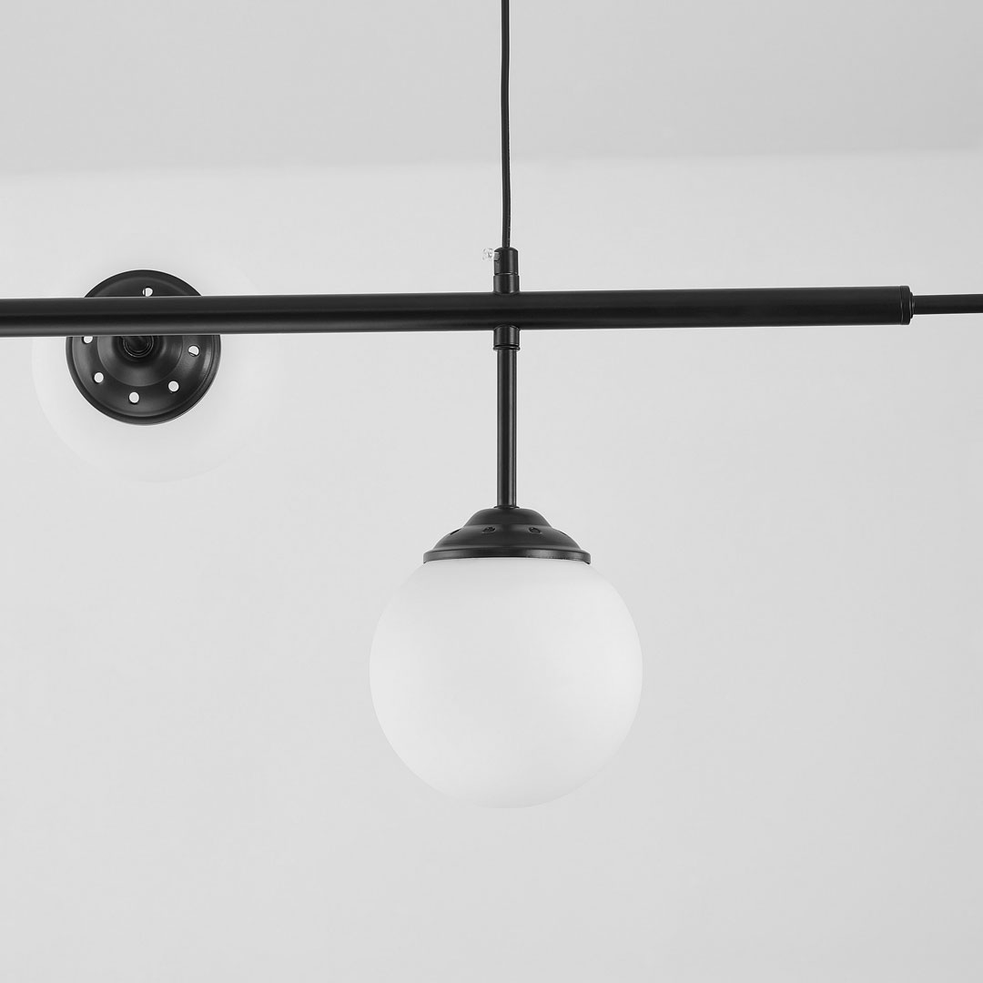 Black chandelier, spherical shades, pendant lamp, horizontal tube, two round rosettes - FINO - Lampit image 3