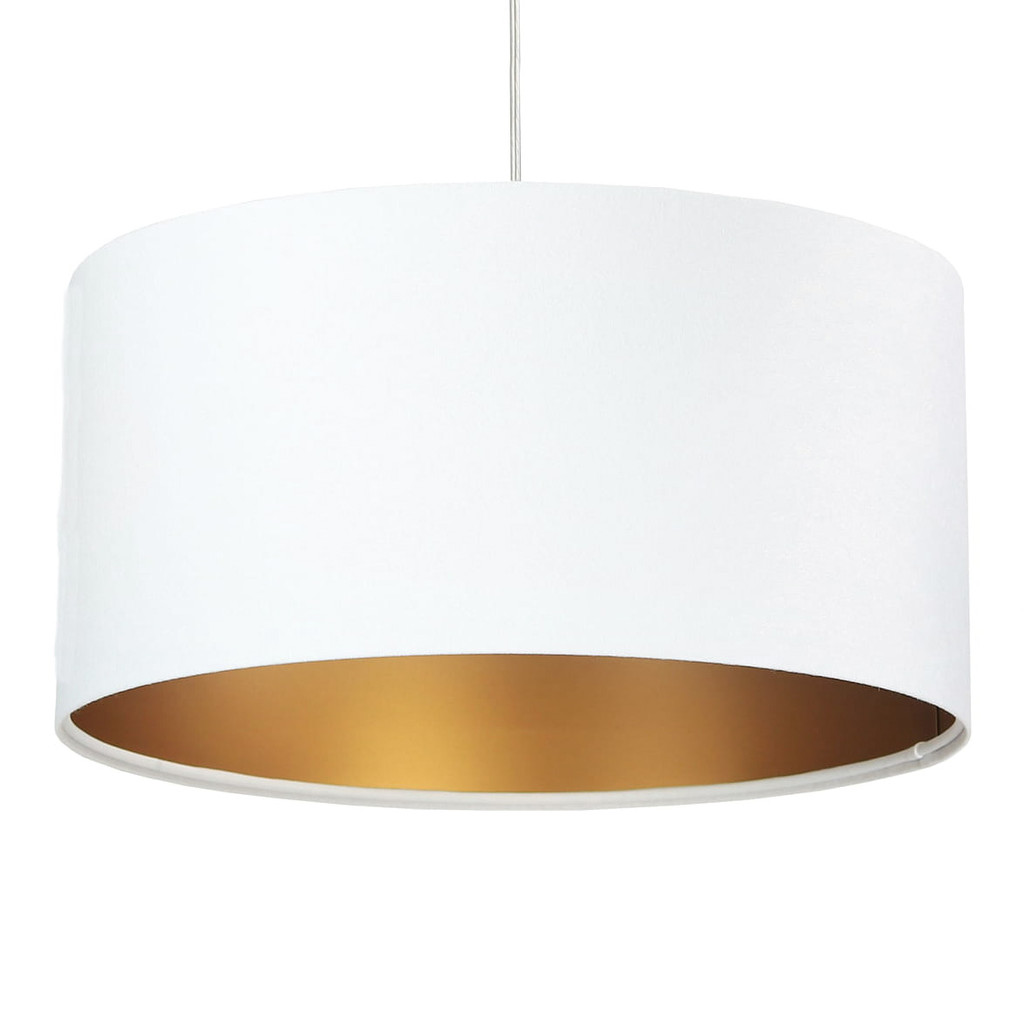 White pendant light with velour cylinder-shaped lampshade with gold lining - LILY - BPS Koncept image 1