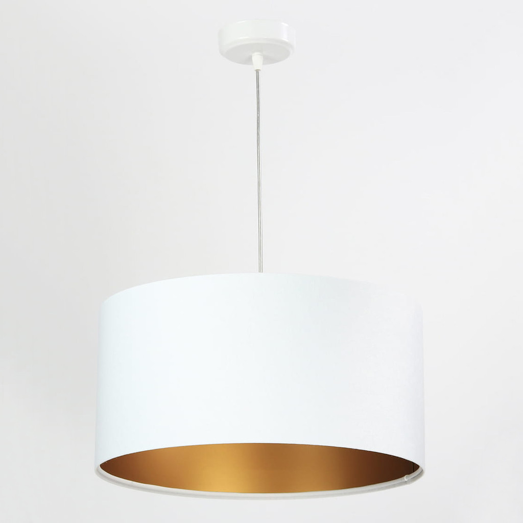 White pendant light with velour cylinder-shaped lampshade with gold lining - LILY - BPS Koncept image 3