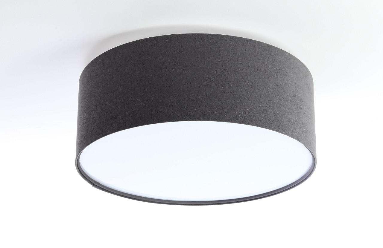 Graphite ceiling lamp, round light fixture with cylindrical velour lampshade - BPS Koncept image 3