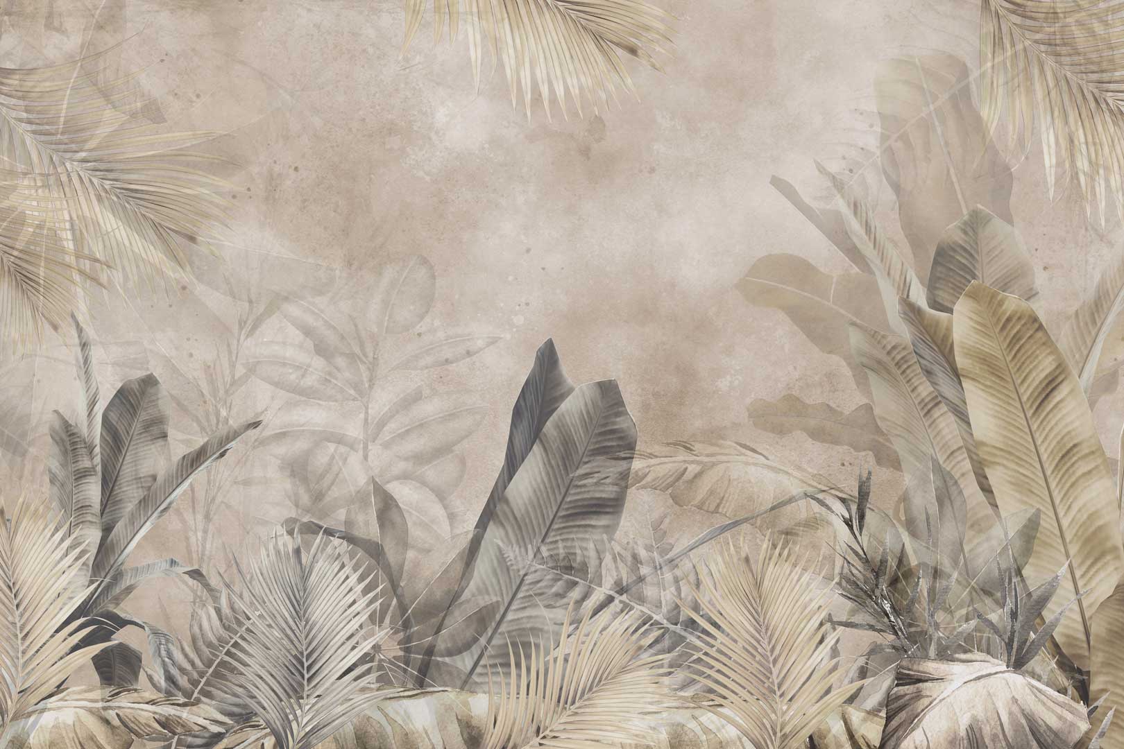 Beige wall mural, photo wallpaper: jungle, palm and banana leaves, boho style - Dekoori image 1