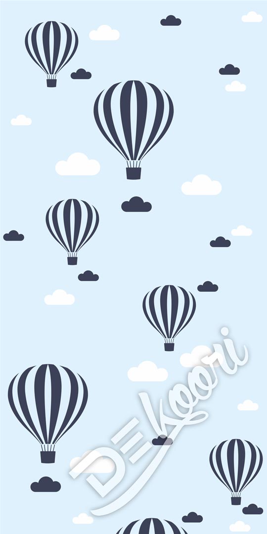 Wallpaper with flying balloons and clouds (colours: light blue-navy blue-white) for a boy - Dekoori image 3