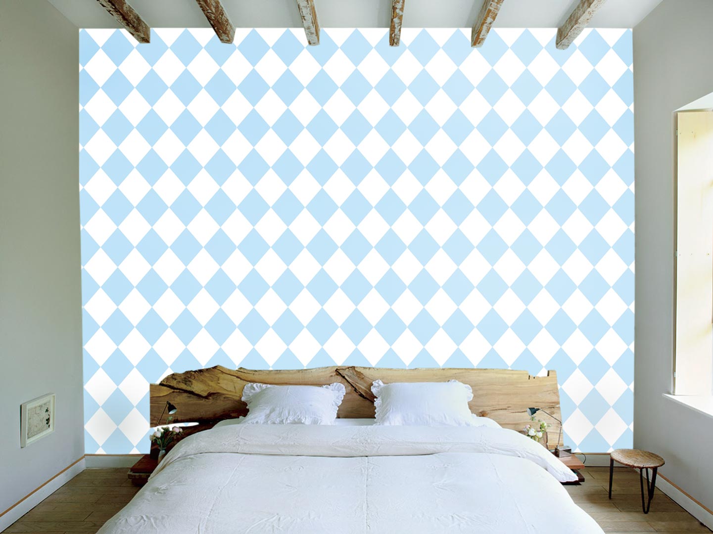 White and blue (light blue) harlequin wallpaper - Dekoori image 3