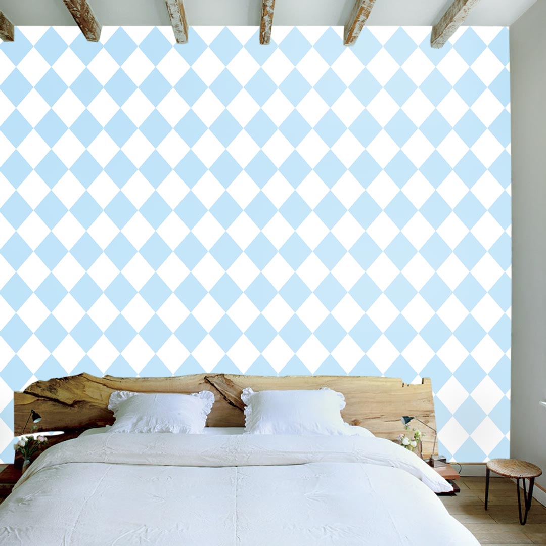 White and blue (light blue) harlequin wallpaper - Dekoori image 2