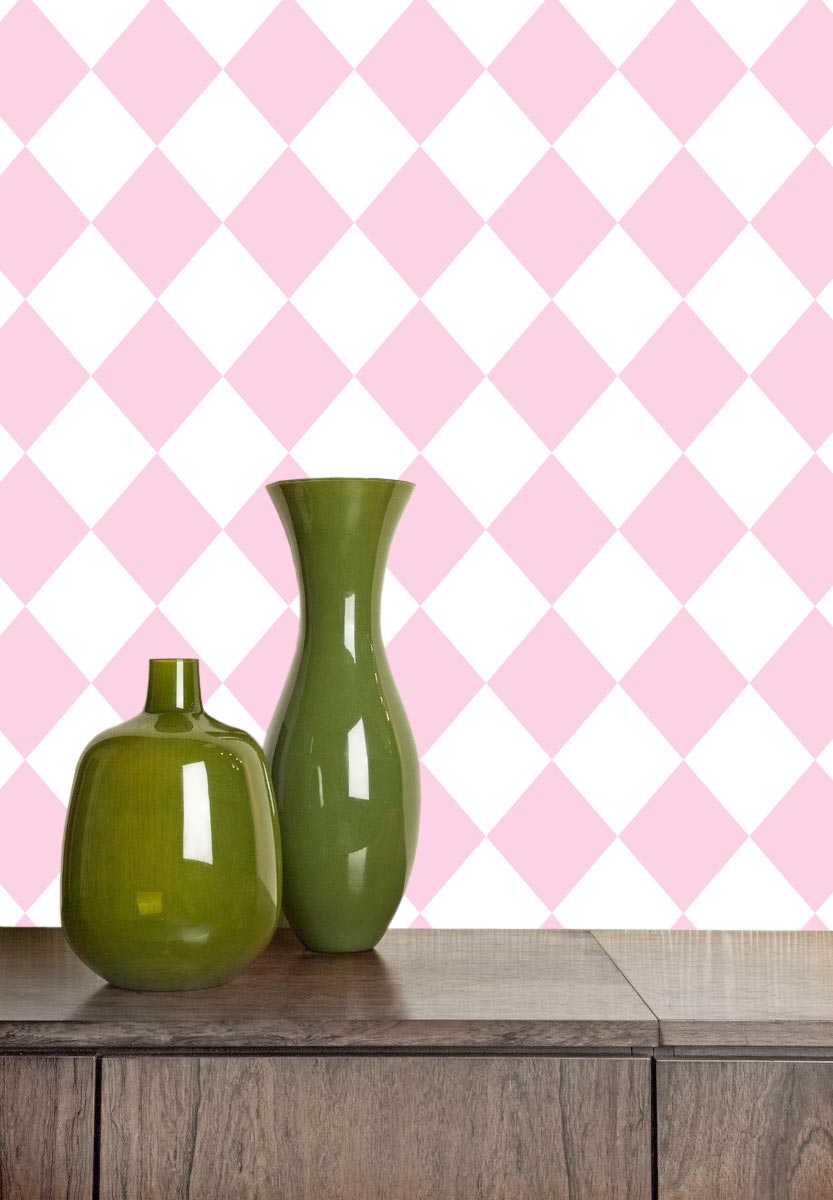 White and light pink mini harlequin wallpaper - Dekoori image 4