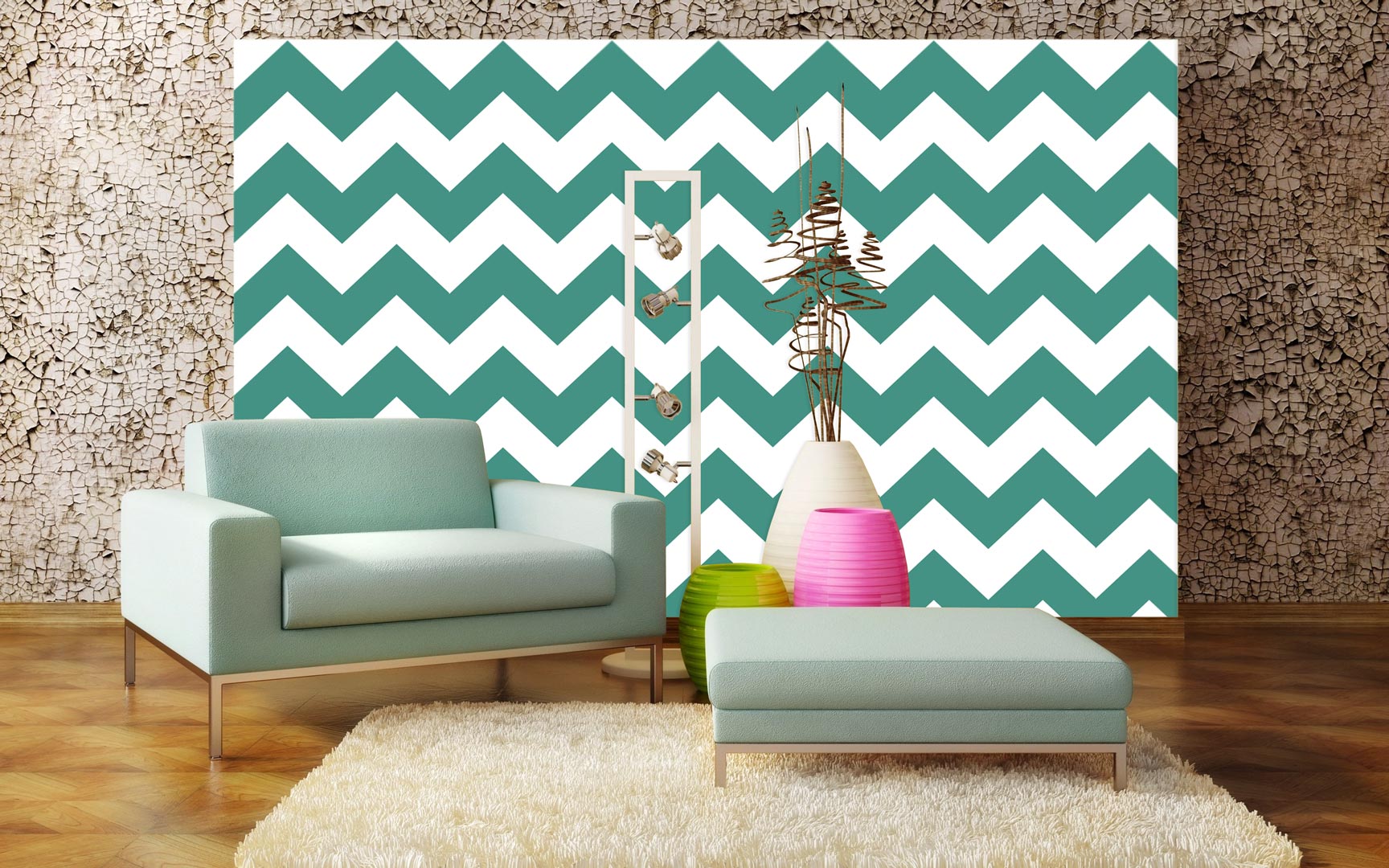 White and turquoise chevron wallpaper - Dekoori image 4