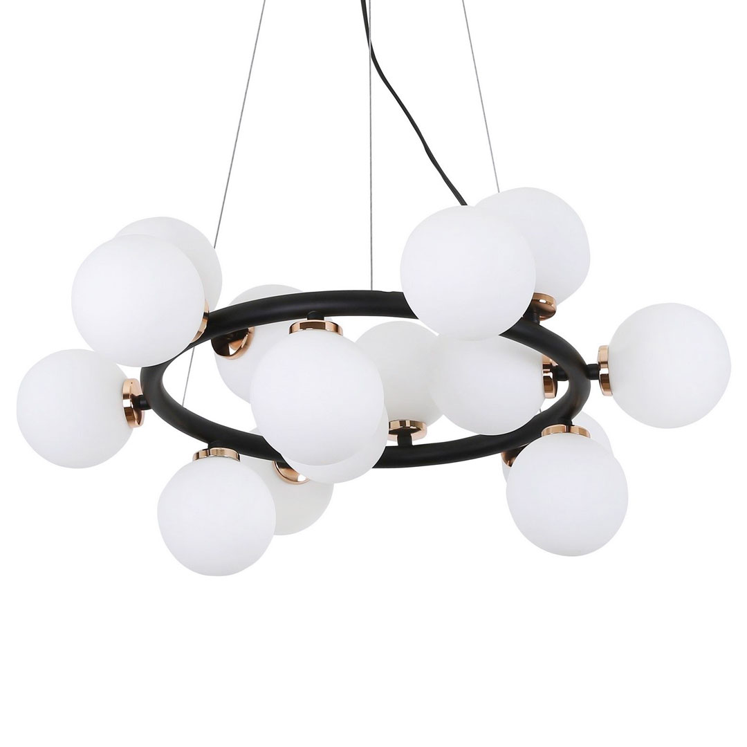 Black and gold elegant pendant light, multi-point MARSIADA, white shades - Lumina Deco image 3