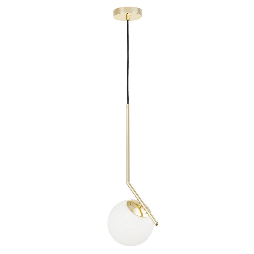 Golden pendant lamp, white glass ball, designer arm, classic gold - SORENTO - Lumina Deco image 4