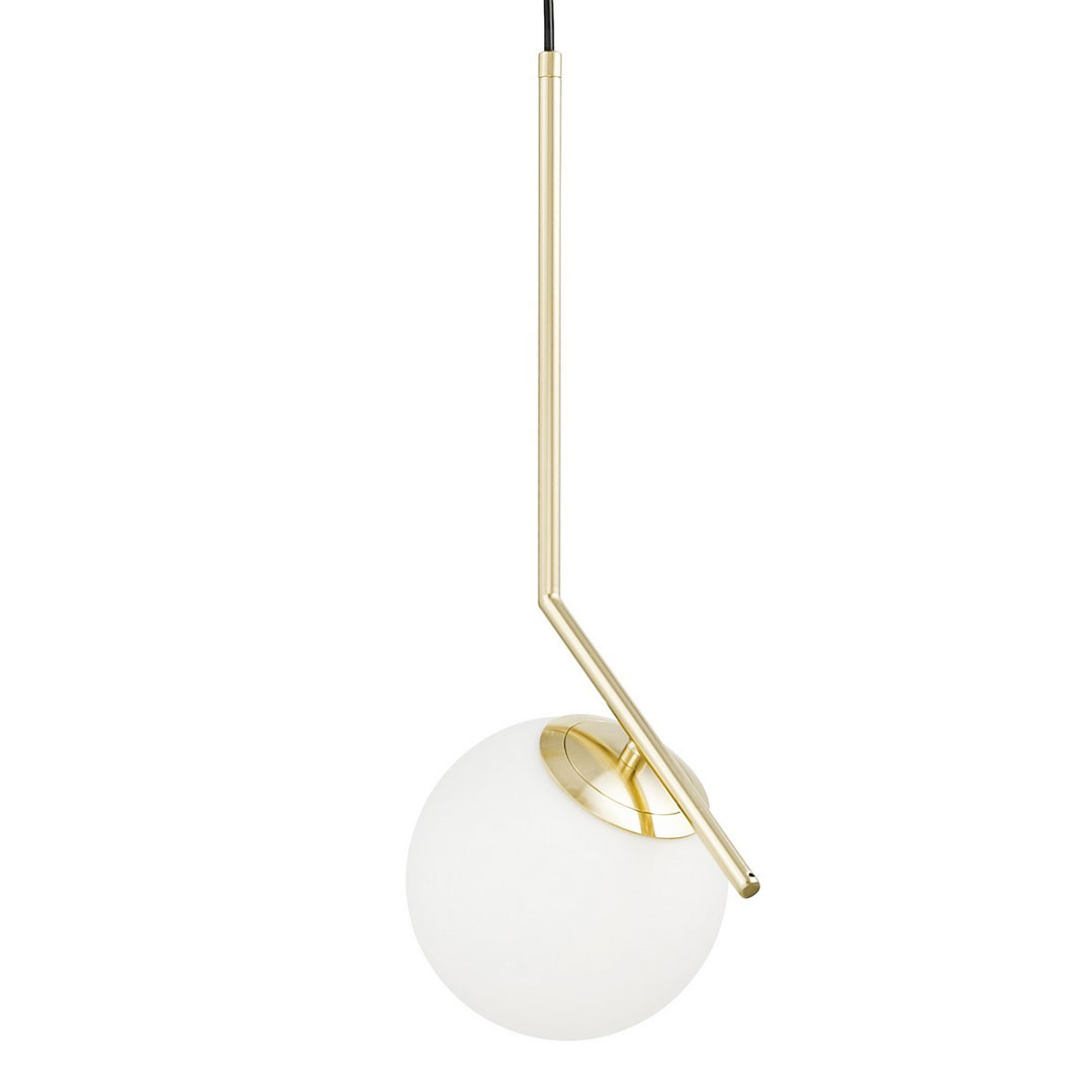 Golden pendant lamp, white glass ball, designer arm, classic gold - SORENTO - Lumina Deco image 3