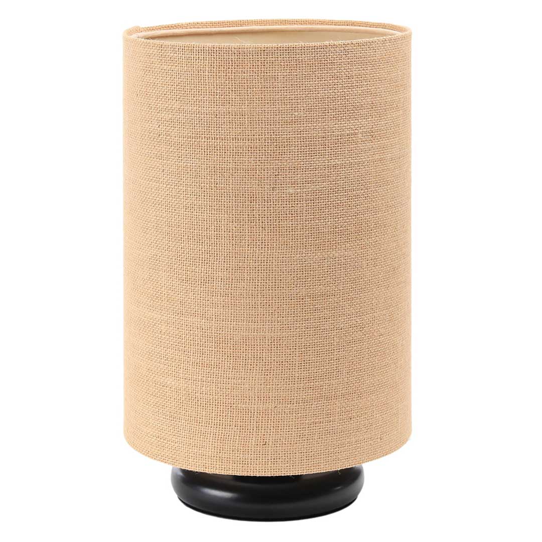 Beige cylinder-shaped bedside lamp with BOHO jute lampshade - BPS Koncept image 1