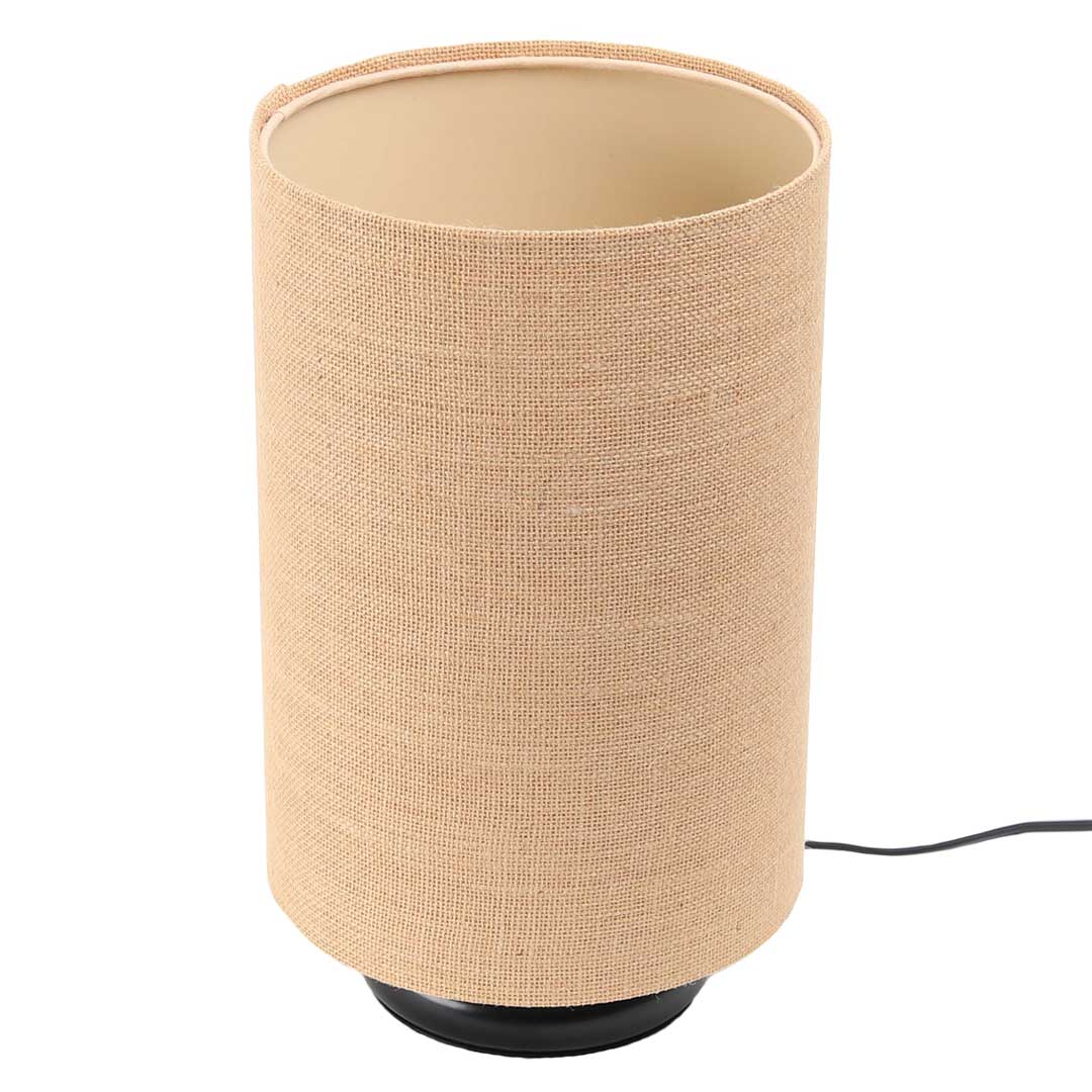 Beige cylinder-shaped bedside lamp with BOHO jute lampshade - BPS Koncept image 2