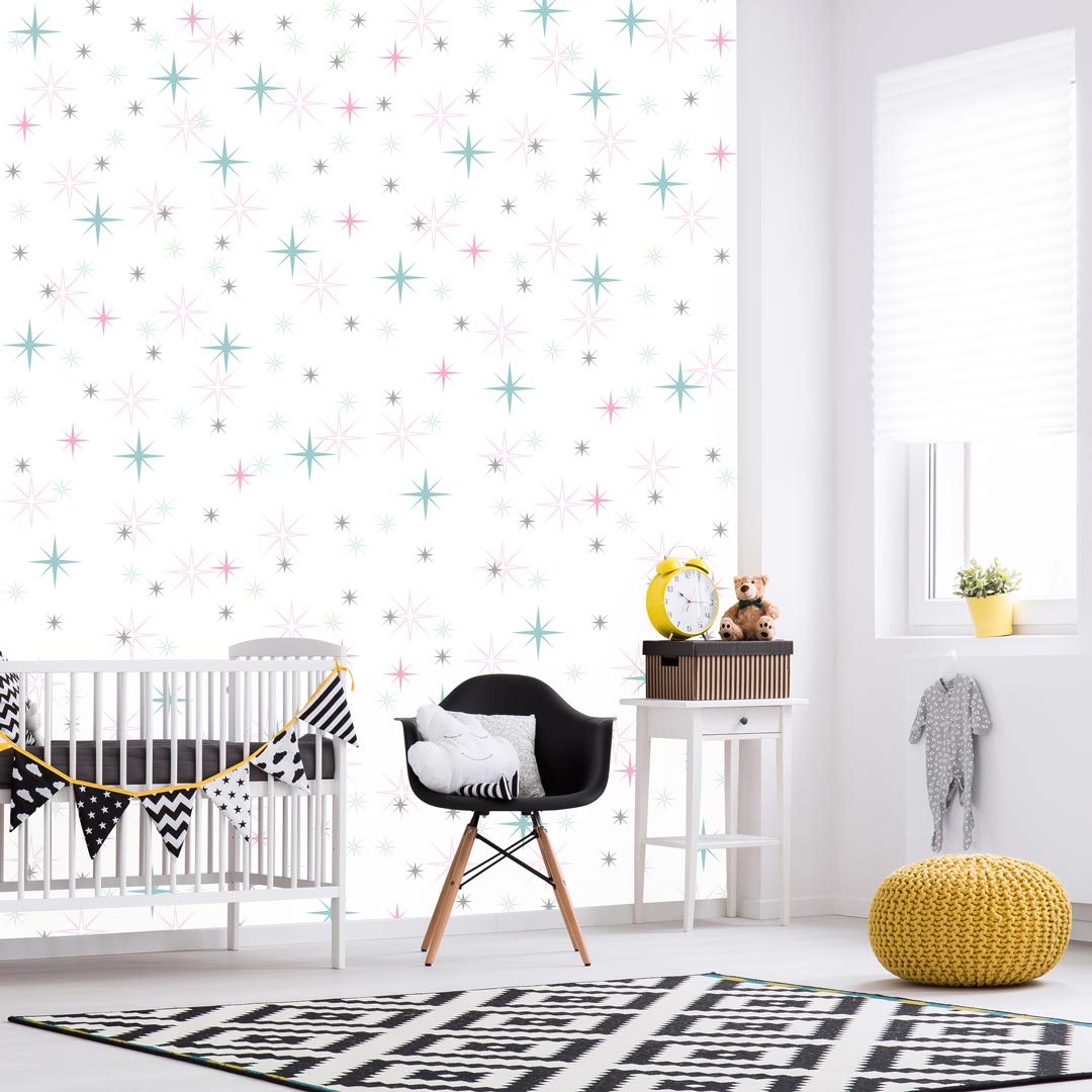 Flickering stars pastel wallpaper white-mint-pink-grey - Dekoori image 2