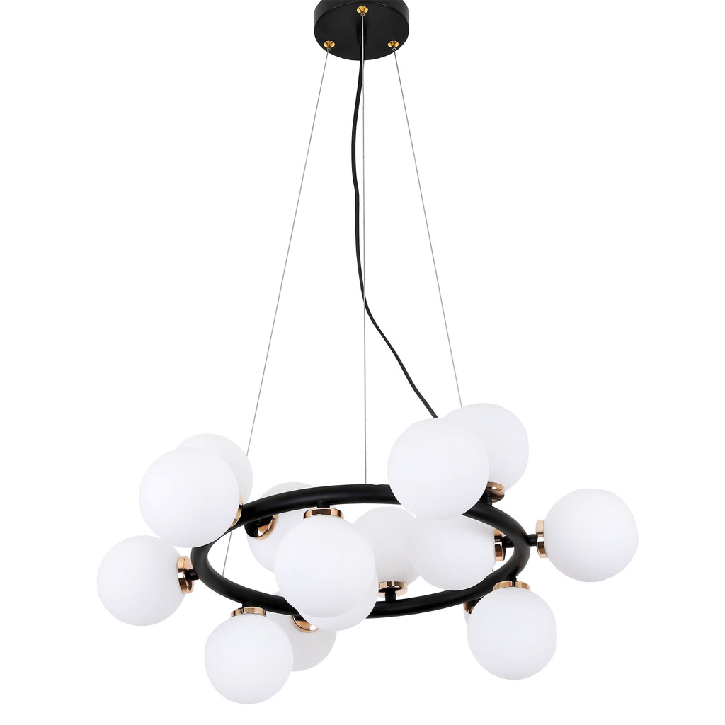 Black and gold elegant pendant light, multi-point MARSIADA, white shades - Lumina Deco image 1