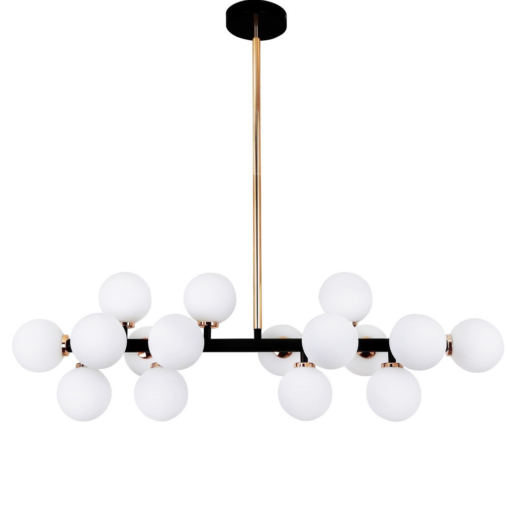 Exclusive black and gold PETRICA W16 pendant lamp, chandelier, white glass shades - Lumina Deco image 1