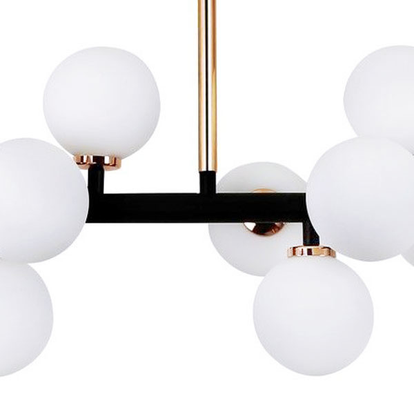 Exclusive black and gold PETRICA W16 pendant lamp, chandelier, white glass shades - Lumina Deco image 3