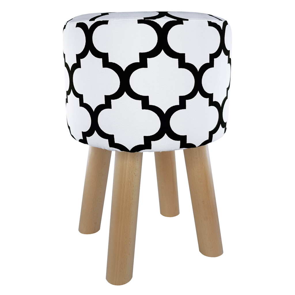 Modern black and white Scandinavian pouffe MOROCCAN CLOVER - Lily Pouf image 1