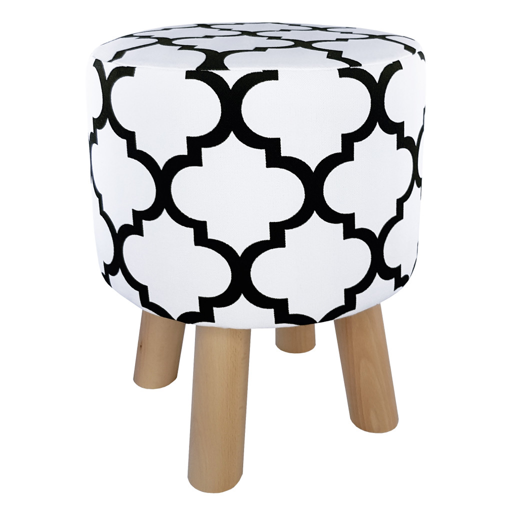 Modern black and white Scandinavian pouffe MOROCCAN CLOVER - Lily Pouf image 2