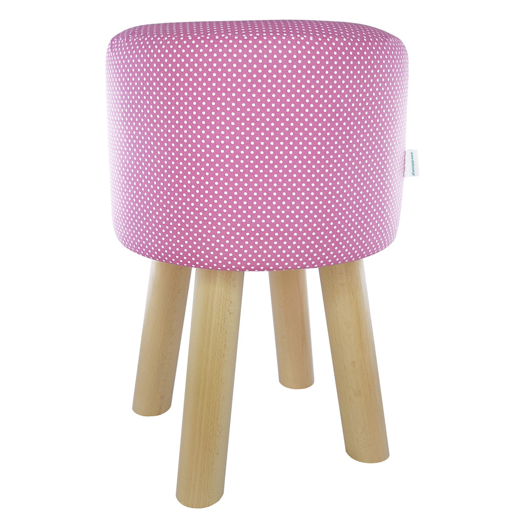 An eye-catching stool, hassock, pouf, pouffe, round seat with DOTS, POLKA DOTS pink and white - Lily Pouf image 1