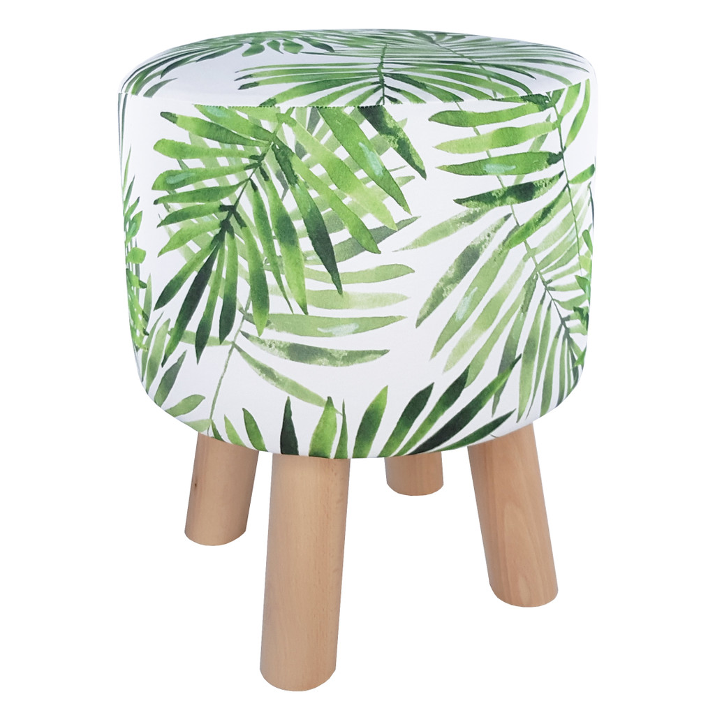 Trendy stool, Scandinavian pouffe with green Fern leaves floral design - Lily Pouf image 3