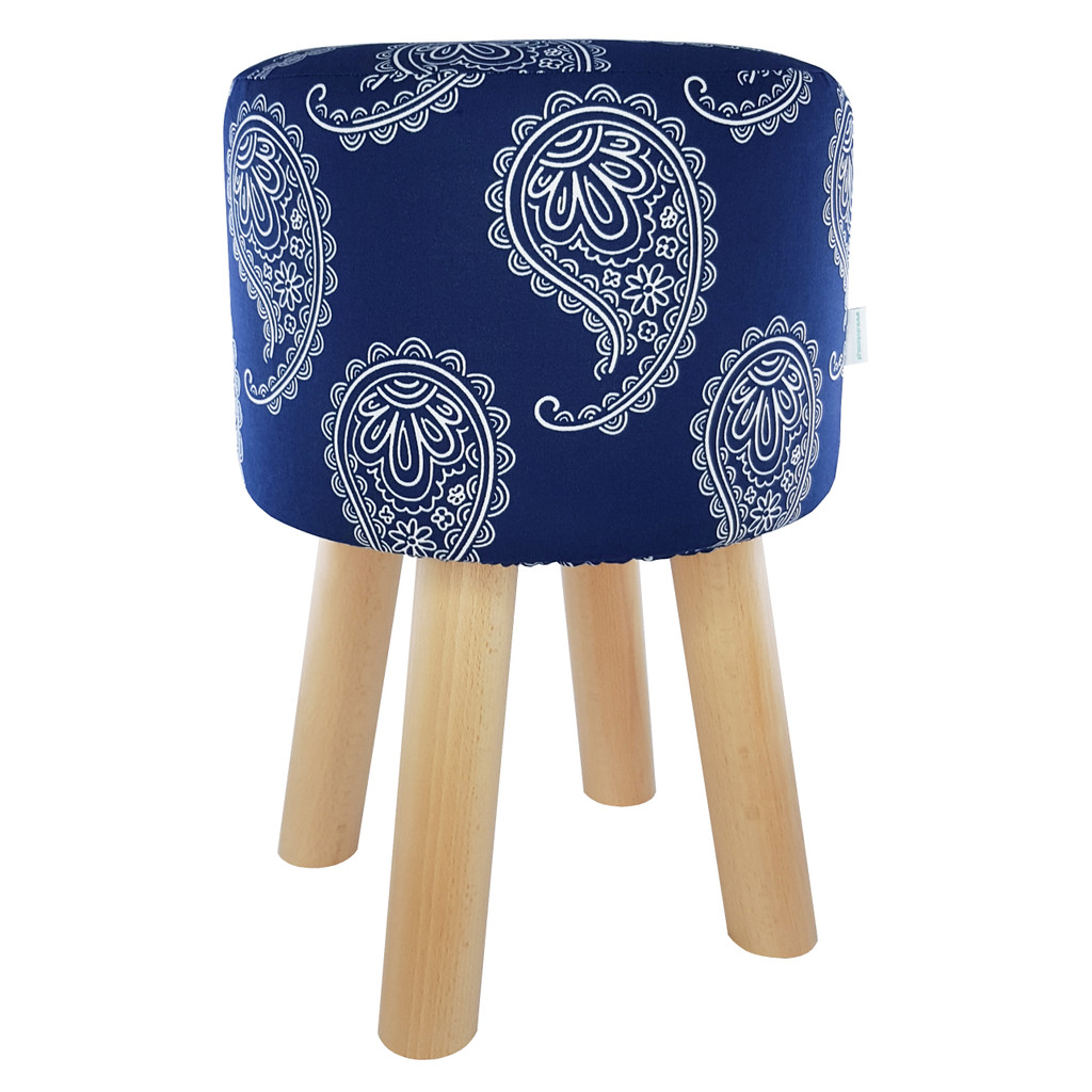 Oriental pouffe, room stool, navy blue pattern PAISLEY Indian Turkish - Lily Pouf image 1