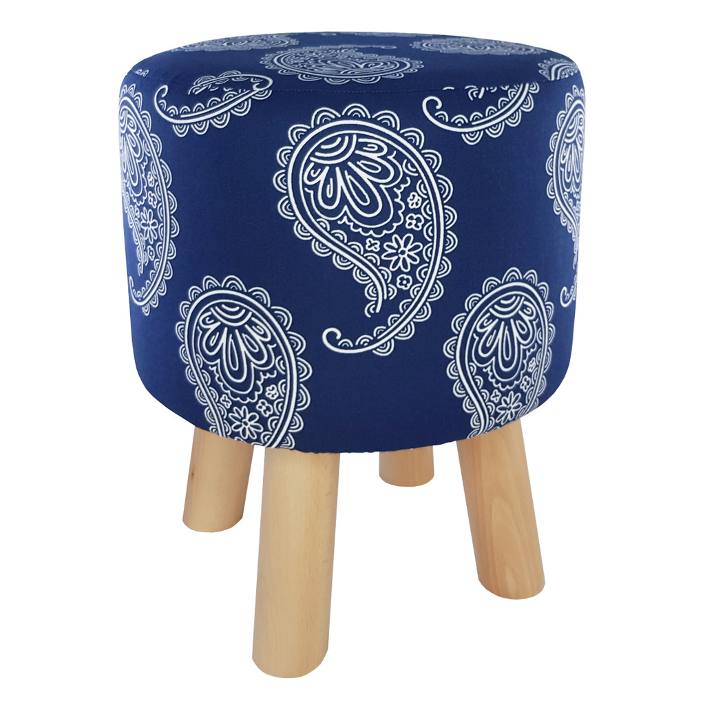 Oriental pouffe, room stool, navy blue pattern PAISLEY Indian Turkish - Lily Pouf image 2