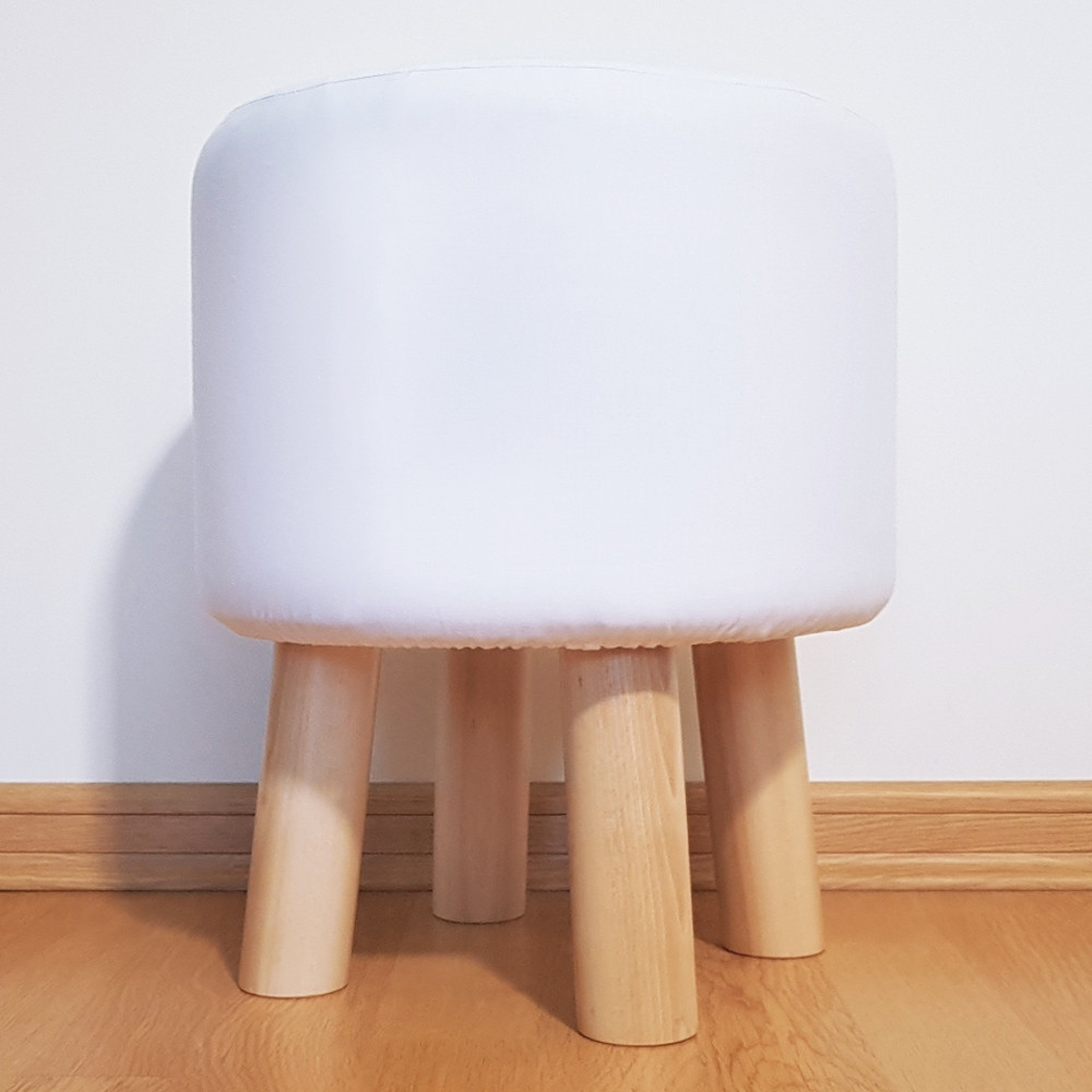 Scandinavian stool, wooden stool, cover with white and turquoise ROMBS - Lily Pouf image 4