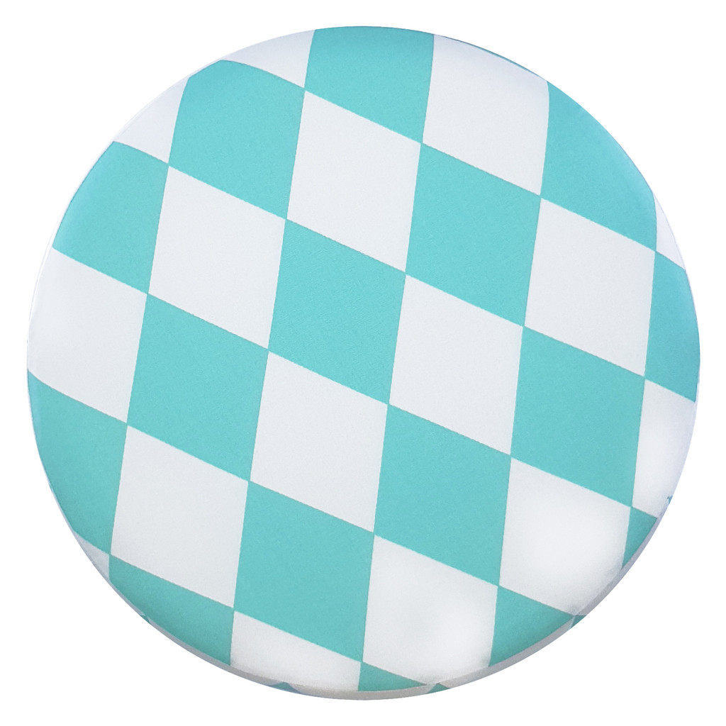 Scandinavian stool, wooden stool, cover with white and turquoise ROMBS - Lily Pouf image 3