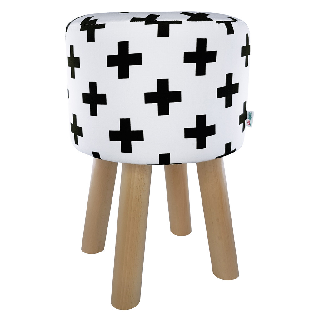 Modern black and white Crosses pouffe Scandinavian design - Lily Pouf image 1