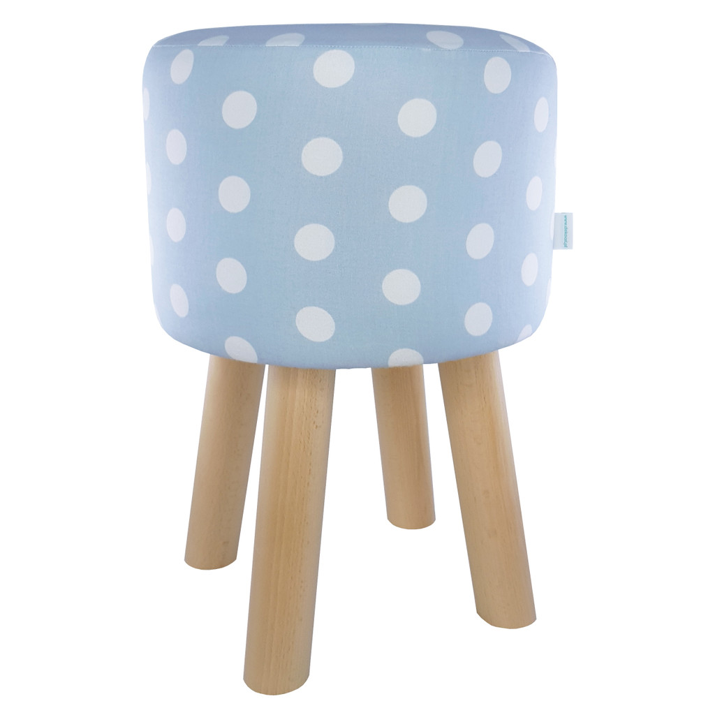 Blue pouf in white POLKA DOTS  for dressing table bedroom - Lily Pouf image 1