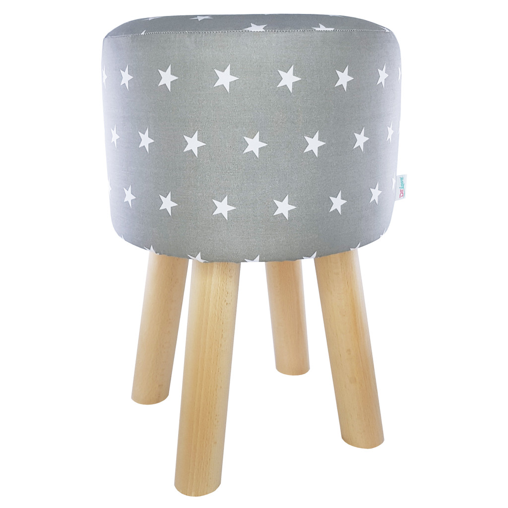 Minimalist grey seating stool with white 2.2 cm stars - Lily Pouf image 1