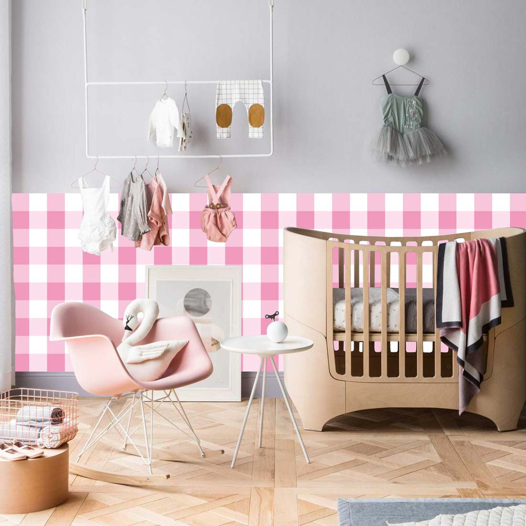 Pink and white 10 cm gingham wallpaper - Dekoori image 2