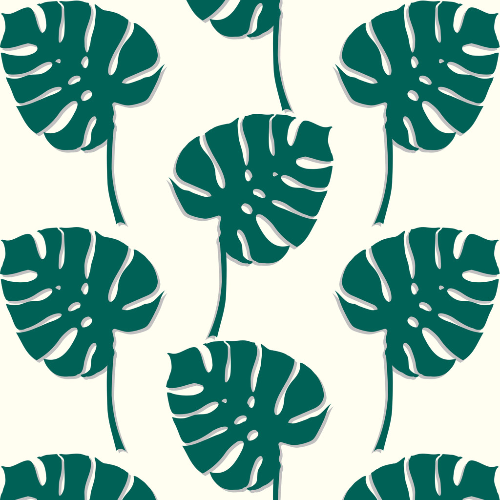 Green Monstera leaves wallpaper on white background - Dekoori image 1