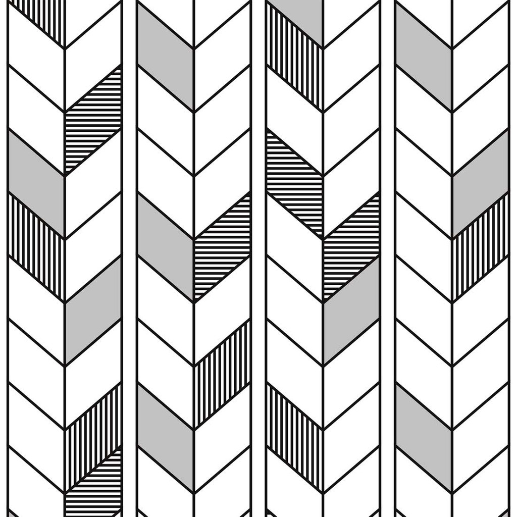 White and black contour herringbone designer pattern wallpaper - Dekoori image 1