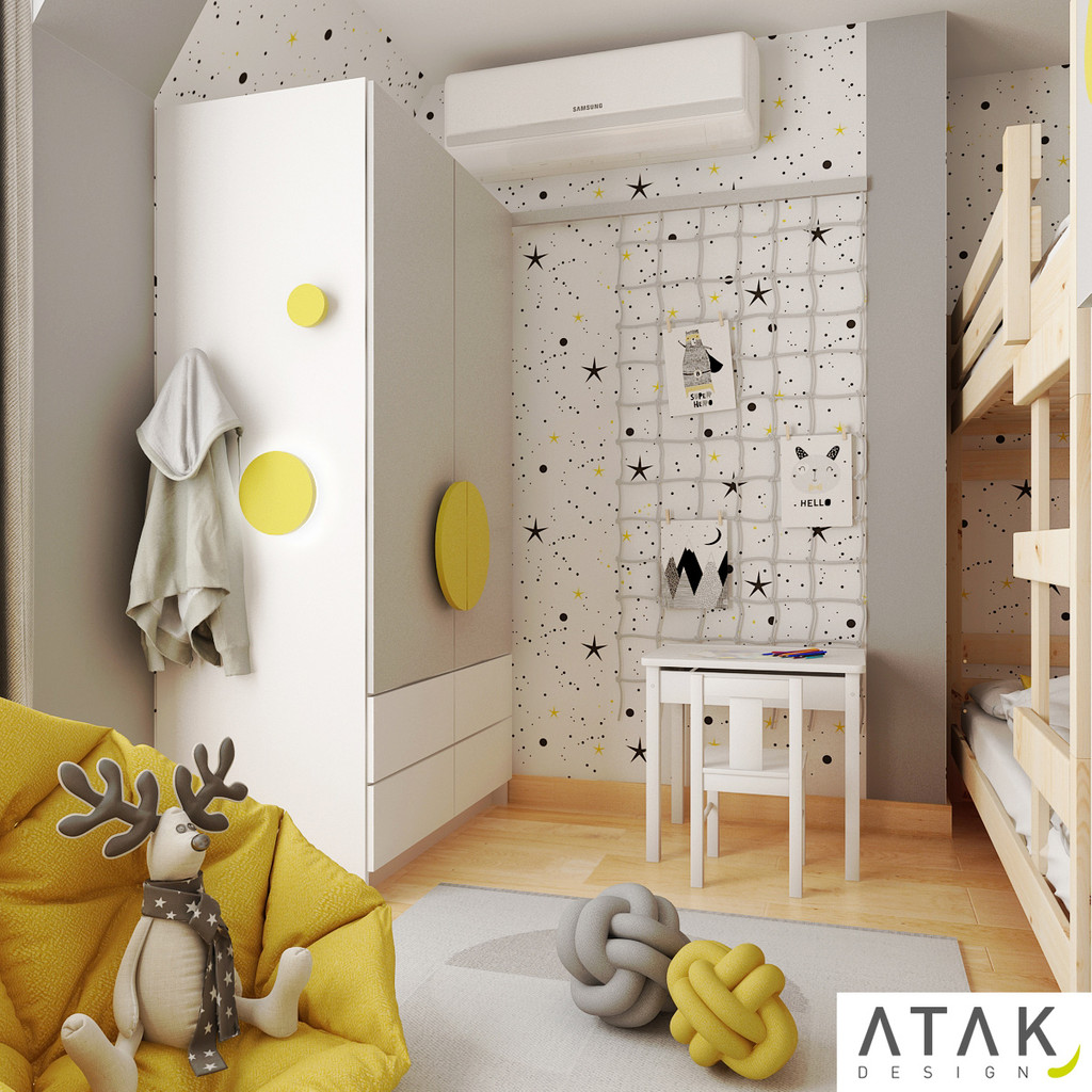 White wallpaper with black and mustard dots and stars - Dekoori image 2