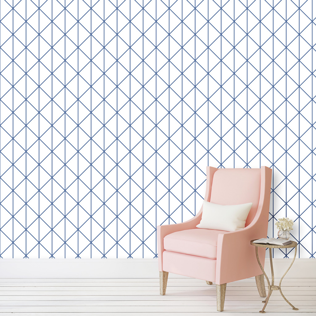 Wallpaper with triangles and lines white-blue Classic Blue Pantone colour - Dekoori image 2