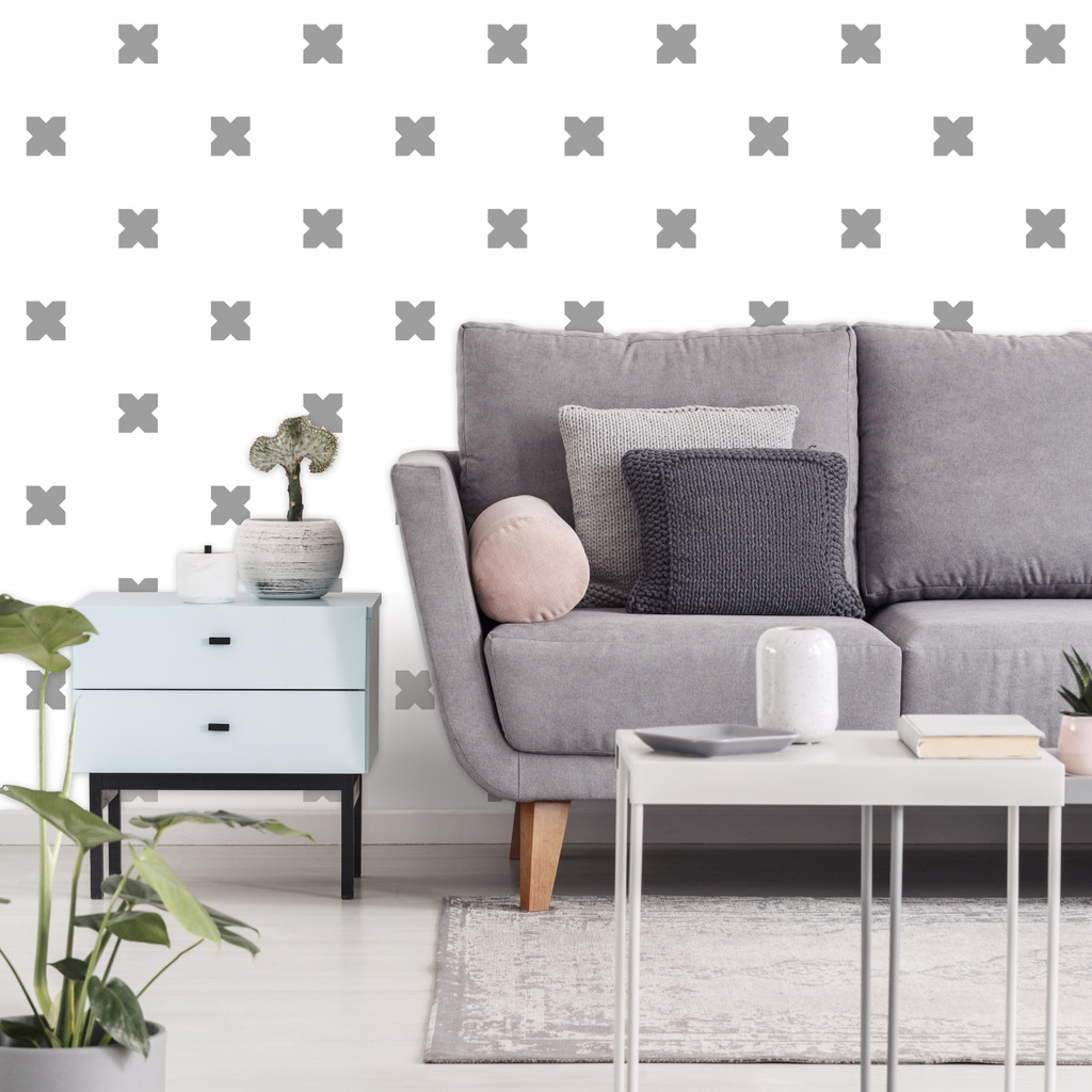 White wallpaper with grey X Mark crosses (white and grey version) - Dekoori image 2