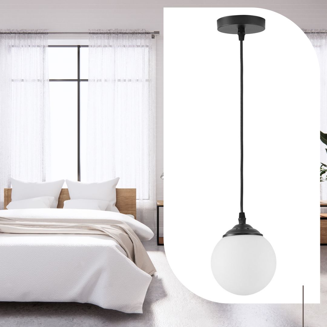 Single black pendant lamp, white sphere, glass ball, spherical shade - FINO W1 - Lampit image 2