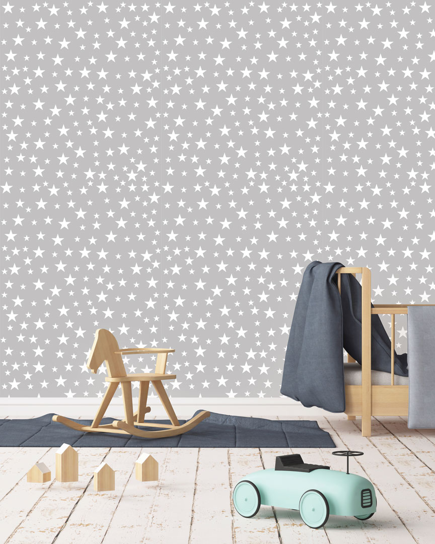 Grey wallpaper with white 4-6-8 cm stars - Dekoori image 2