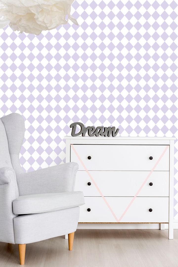 White and light purple mini harlequin wallpaper - Dekoori image 2