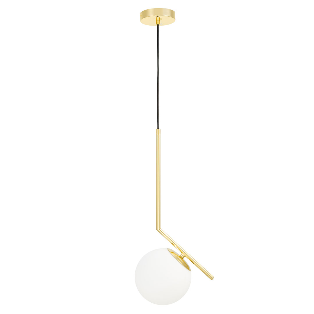 Golden pendant lamp, white glass ball, designer arm, classic gold - SORENTO - Lumina Deco image 2