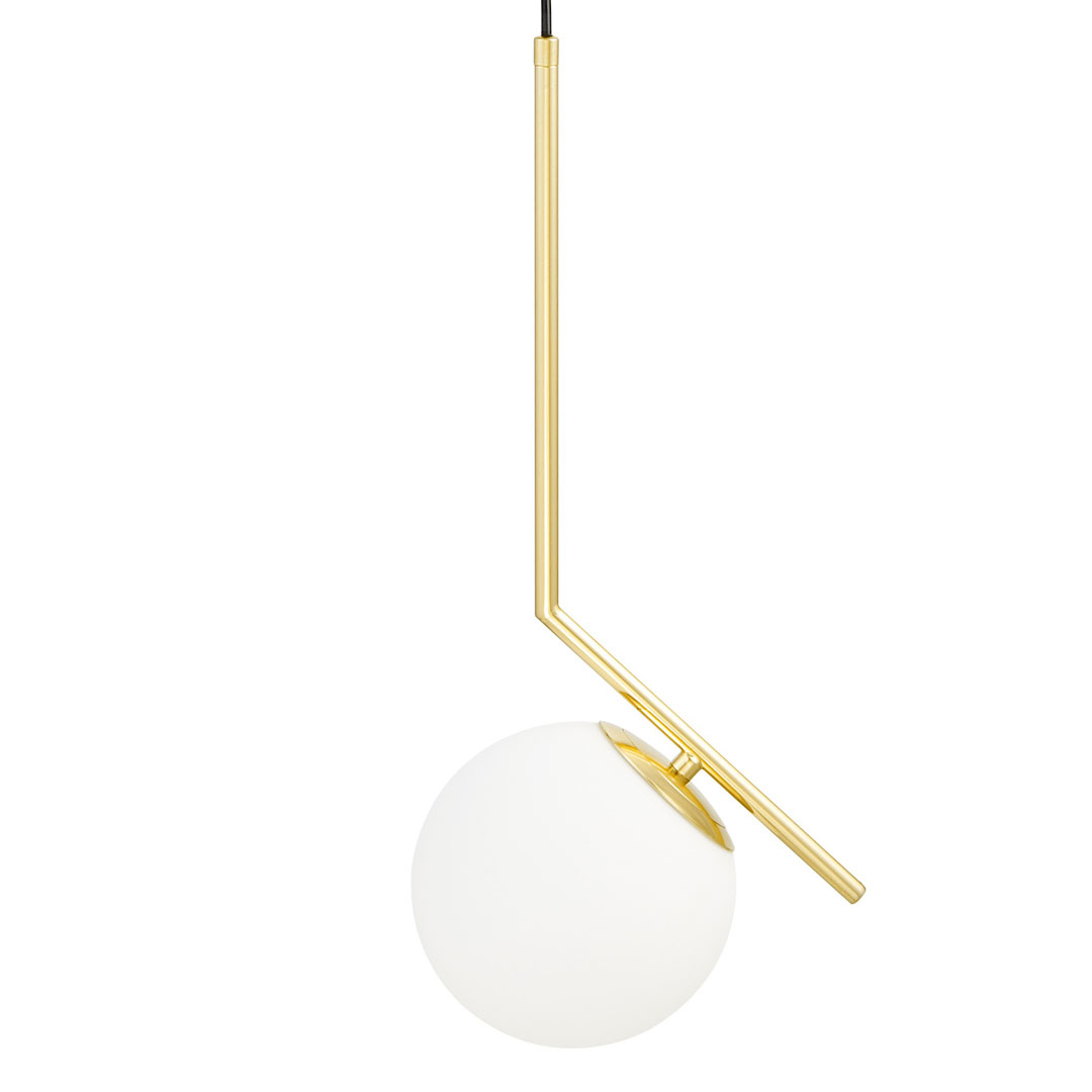 Golden pendant lamp, white glass ball, designer arm, classic gold - SORENTO - Lumina Deco image 1